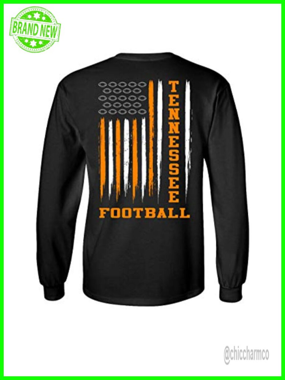 Unisex Long Sleeve American Flag Football Graphic T-Shirt Crew Neck